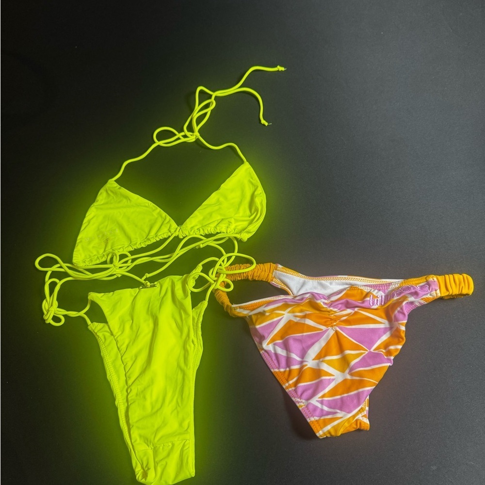 Meshki Bikini Set + Billabong Bottom Bundle Neon Triangle Swim XS S